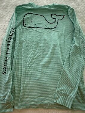Vineyard Vines girls Striped Whale Long Sleeve Tee - Mint Medium M 12-14